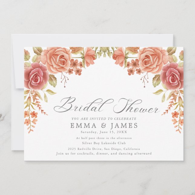 Elegant Rose Horizontal Bridal Shower Invitation (Front)