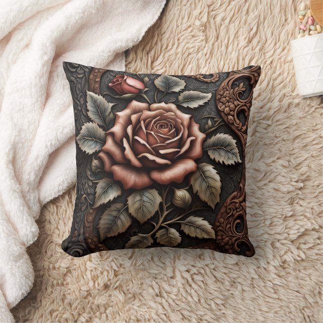 Elegant Rose in Ornate Design at Twilight Cushion (Blanket)