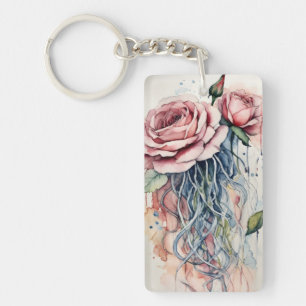Elegant Rose Jellyfish Watercolor Art  Keychains 