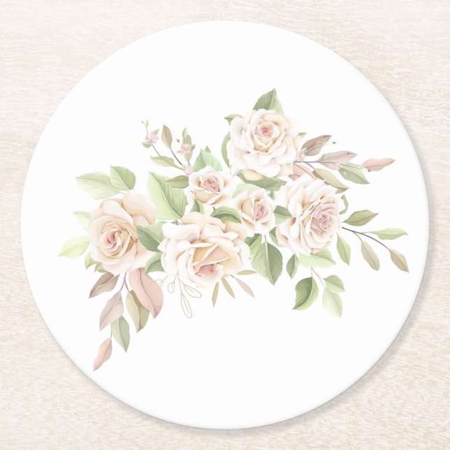 Elegant Rose Love Blush Pink Floral Wedding Round  Paper Coaster (Front)