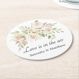 Elegant Rose Love Blush Pink Floral Wedding Round  Paper Coaster