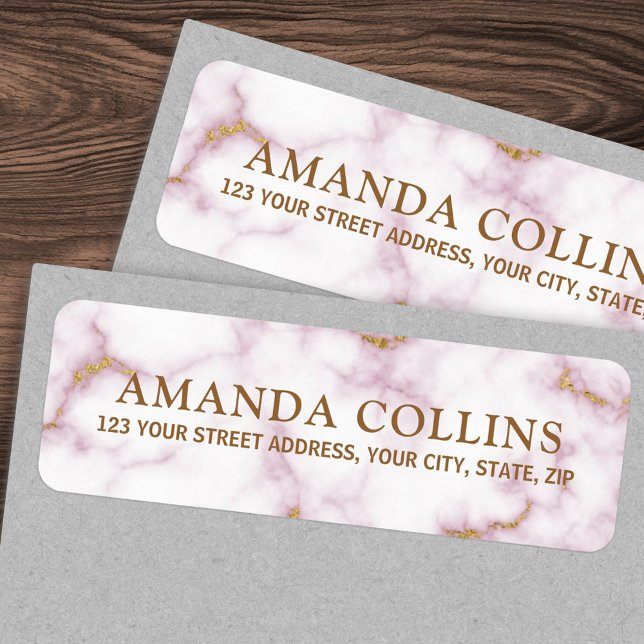 Elegant rose marble and gold return address label (Elegant rose marble and gold return address label)