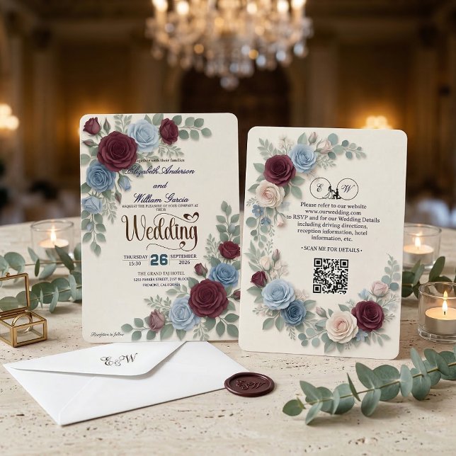 Elegant Rose Modern QR Code Wedding Invitation (Creator Uploaded)