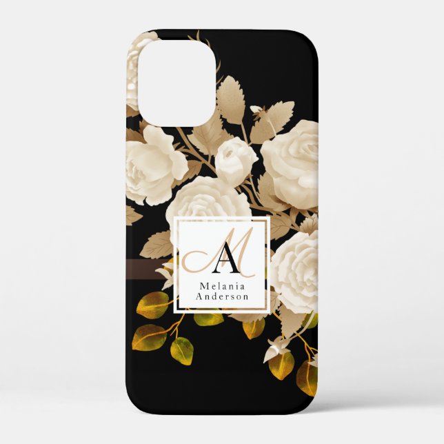 Elegant Rose Monogram Black Case-Mate iPhone Case (Back)