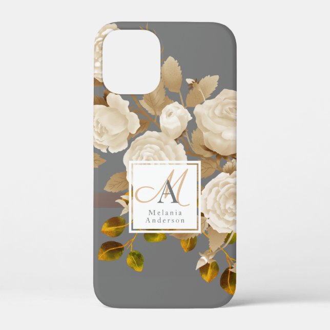 Elegant Rose Monogram Grey Case-Mate iPhone Case (Back)