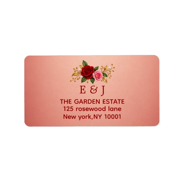 Elegant Rose Monogram Wedding Return Address Label (Front)