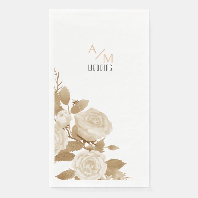 Elegant Rose Monogram White Napkin (Front)