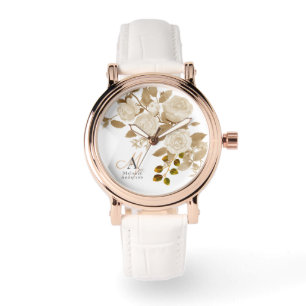 Elegant Rose Monogram White Watch