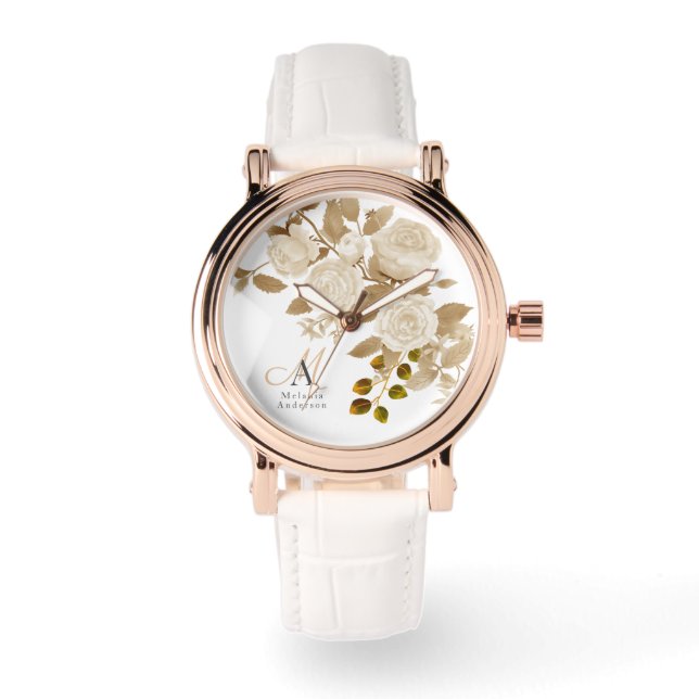 Elegant Rose Monogram White Watch (Front)