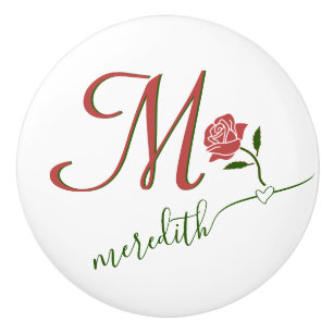 Elegant Rose Name Script Name Monogram Ceramic Knob