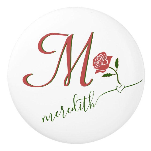 Elegant Rose Name Script Name Monogram Ceramic Knob (Front)