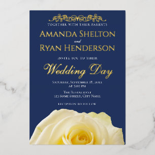 Elegant Rose Ornament Navy Blue Wedding Gold 