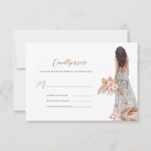Elegant Rose Pampas Grass Dress Quinceañera RSVP Card