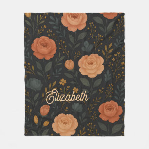Elegant Rose & Peony Floral Fleece Blanket