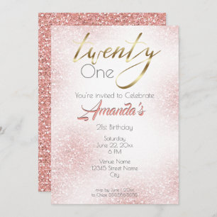 Elegant Rose Pink And Gold Glitter 21st Invitation