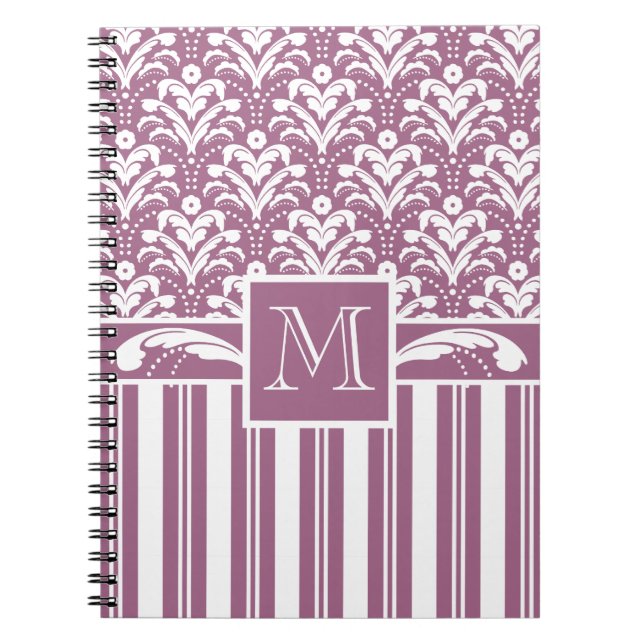 Elegant Rose Pink and White Art Deco Damask Floral Notebook (Front)