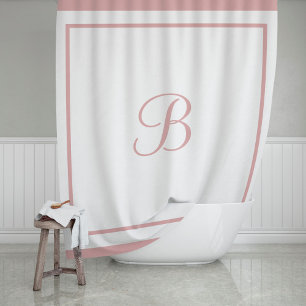 Elegant Rose Pink Border Script Monogram Shower Curtain