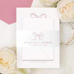 Elegant Rose Pink Bow Wedding Invitation Belly Band