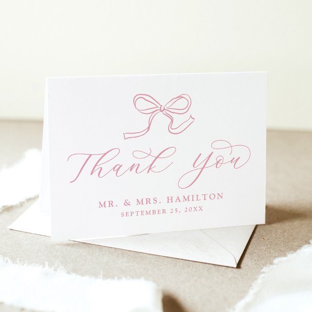 Elegant Rose Pink Bow Wedding Thank You Card (Creator Uploaded)