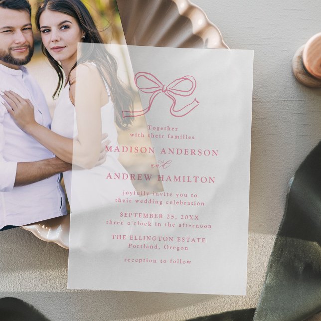 Elegant Rose Pink Bow Wedding Vellum Invitations (Creator Uploaded)