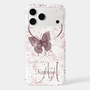 Elegant Rose Pink Butterfly, Heart Marble Monogram