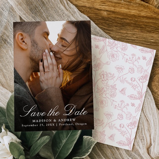 Elegant Rose Pink Chinoiserie Photo Wedding Save The Date (Creator Uploaded)