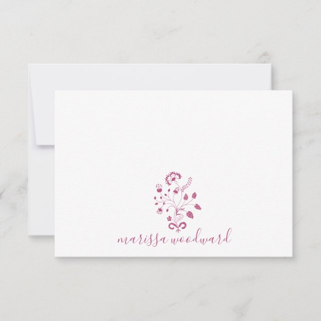 Elegant Rose Pink Floral Vine Script Name Card (Front)