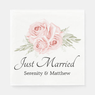 Elegant Rose Pink Floral Wedding Just Married Napkin