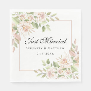 Elegant Rose Pink Floral Wedding Just Married Napkin