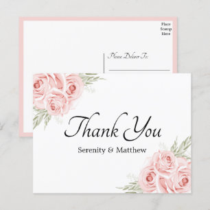 Elegant Rose Pink Floral Wedding Thank You Postcard