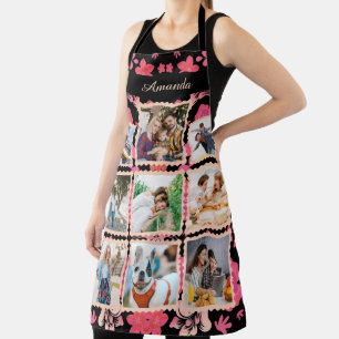 Elegant Rose Pink Flower Family Photo Collage Apron