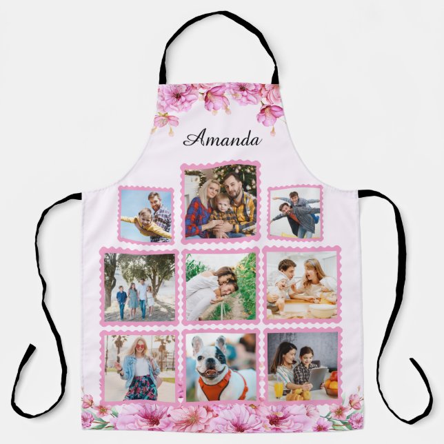 Elegant Rose Pink Flower | Family Photo Collage Apron (Front)