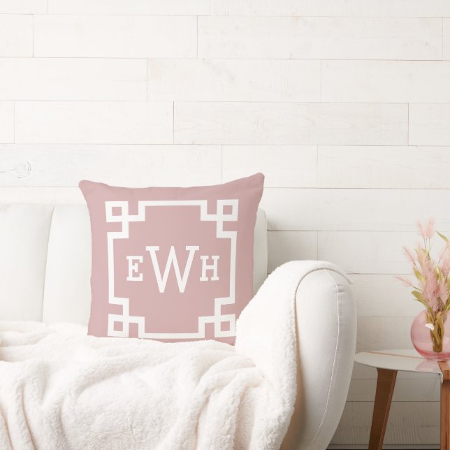 Elegant Rose Pink Greek Key Monogram Initial Cushion (Couch)