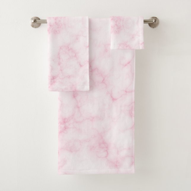 Elegant Rose Pink Marble Texture Summer Bath Towel Set (Insitu)