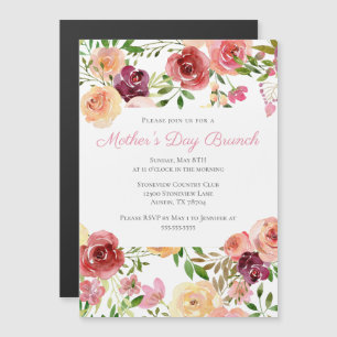 Elegant Rose Pink Peony Floral Mother's Day Brunch Magnetic Invitation
