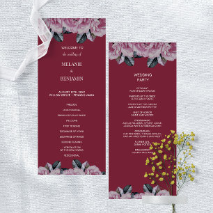 Elegant Rose Pink Romantic Floral Wedding Program