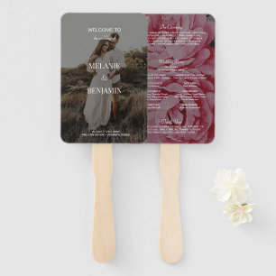Elegant Rose Pink Romantic Floral Wedding Program Hand Fan