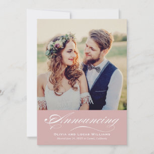 Elegant Rose Pink Script Wedding Photo Reception Invitation