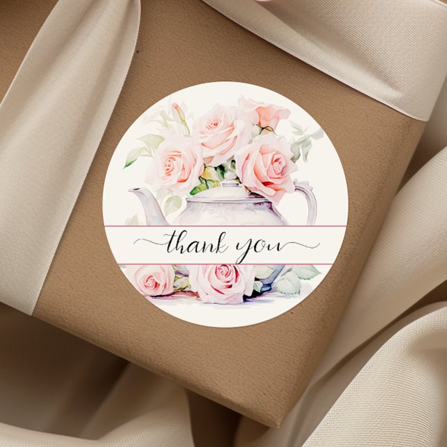 Elegant Rose Pink Tea Party Thank You Sticker (Creator Uploaded)