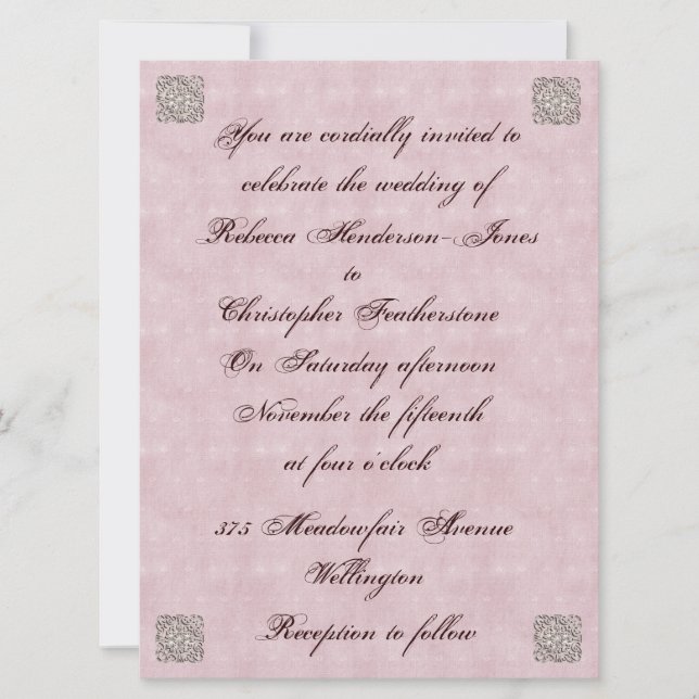 Elegant Rose Pink Vintage Wedding Invitation (Front)