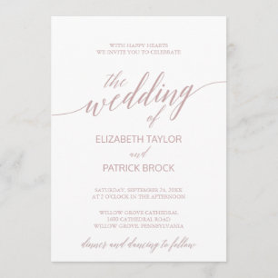 Elegant Rose Quartz Calligraphy Wedding Invitation