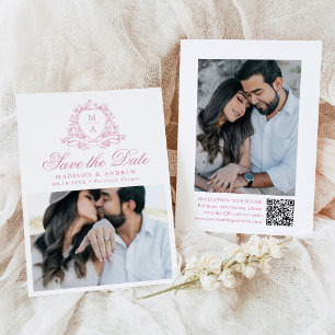 Elegant Rose Quartz Floral Crest Photo Wedding Save The Date