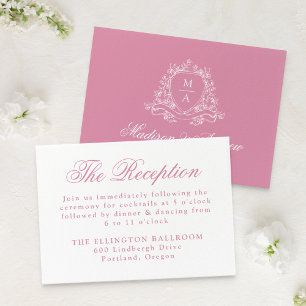 Elegant Rose Quartz Floral Crest Wedding Reception Enclosure Card