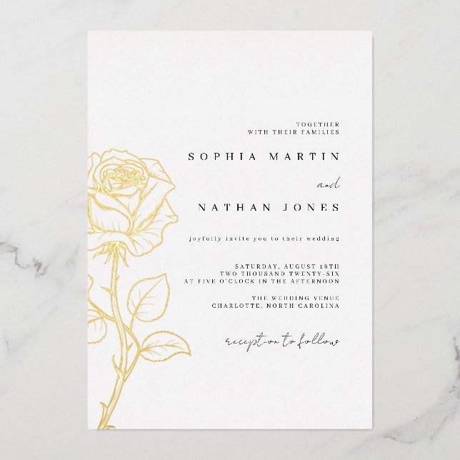 Elegant Rose Real Gold Foil Wedding  (Front)