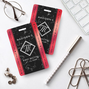 Elegant Rosé Red Foil Black Marble VIP Event ID Badge