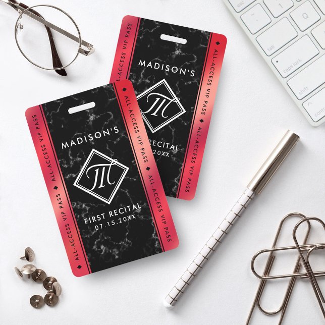 Elegant Rosé Red Foil Black Marble VIP Event ID Badge (Creator Uploaded)