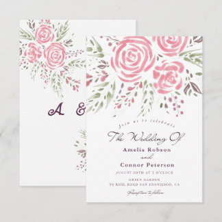 Elegant Rose Romance Watercolor Invitation