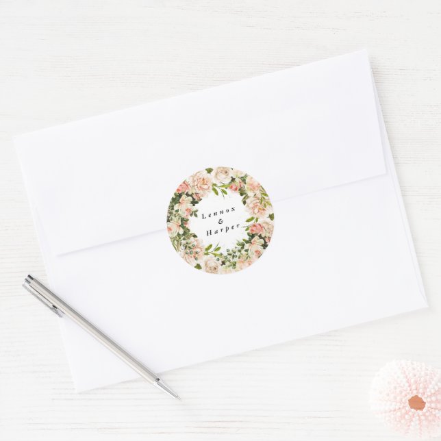 Elegant Rose Romance Wedding Classic Round Sticker (Envelope)