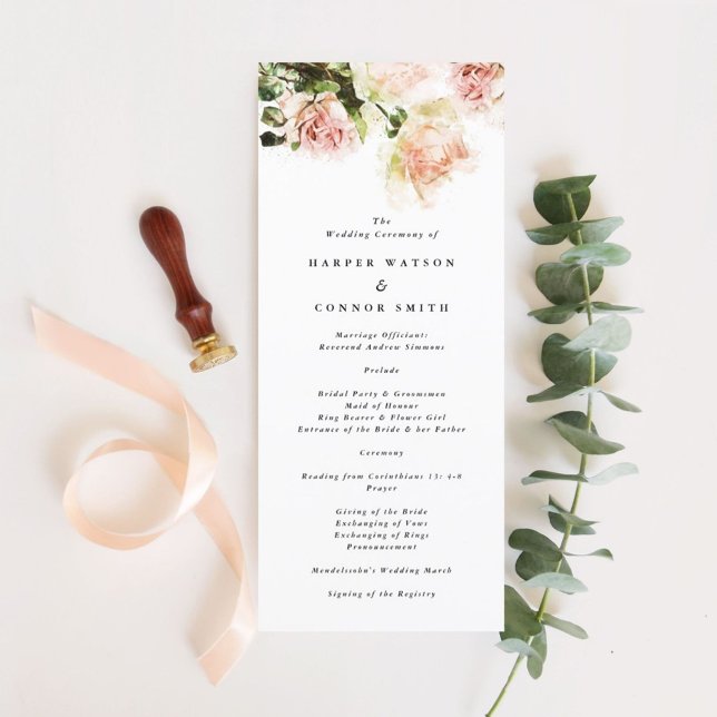 Elegant Rose Romance Wedding Program (Creator Uploaded)