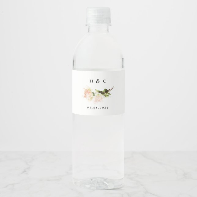 Elegant Rose Romance Wedding Water Bottle Label (Front)